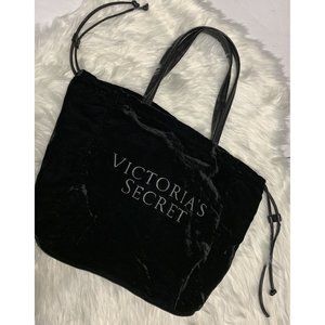 Victoria Secret Luxe Velvet Tote Black Pull Sides Snap Close 17" x 13"